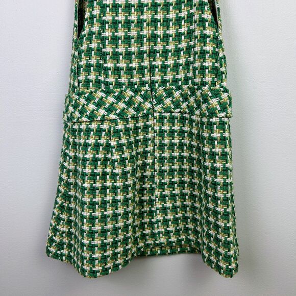 Zara Green Houndstooth Tweed Pinafore Mini Dress Sleeveless Textured Cotton XS - Picture 9 of 16